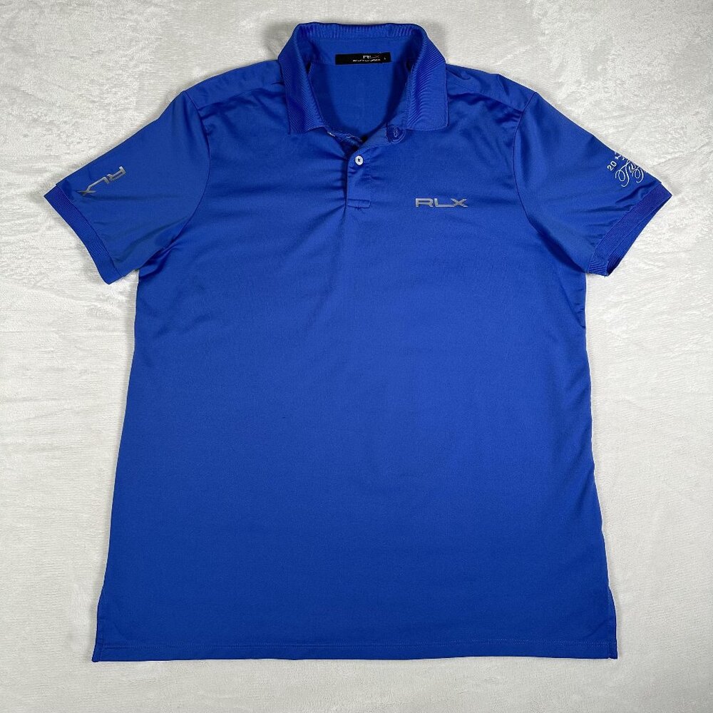 RLX Ralph Lauren Polo Shirt Men Size L Blue Short Sleeve Golf Embroidered Logo
